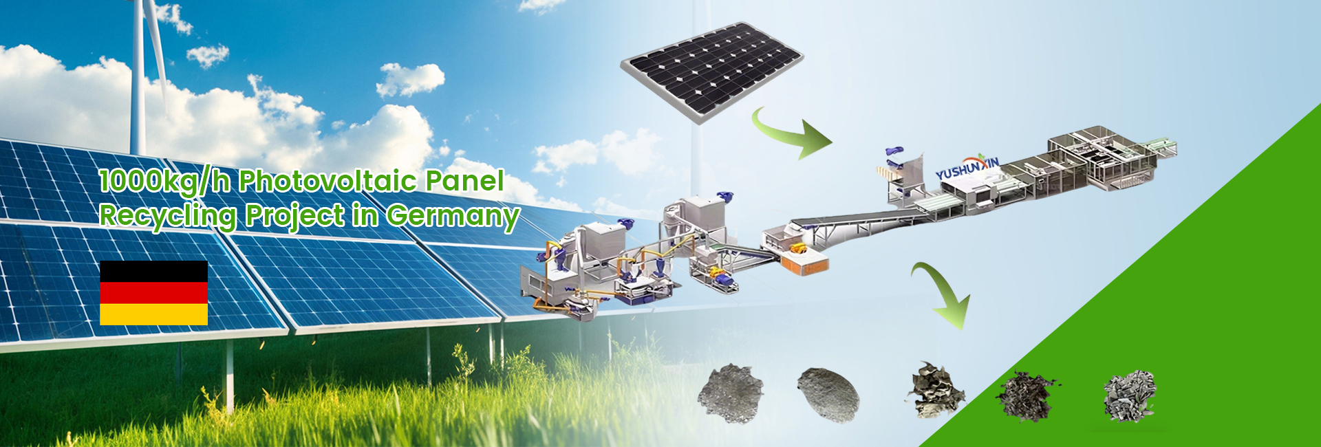 1000kgh Projekti i riciklimit të paneleve fotovoltaike në Gjermani Banner 1000kgh Photovoltaic Panel Recycling Project in Germany Banner